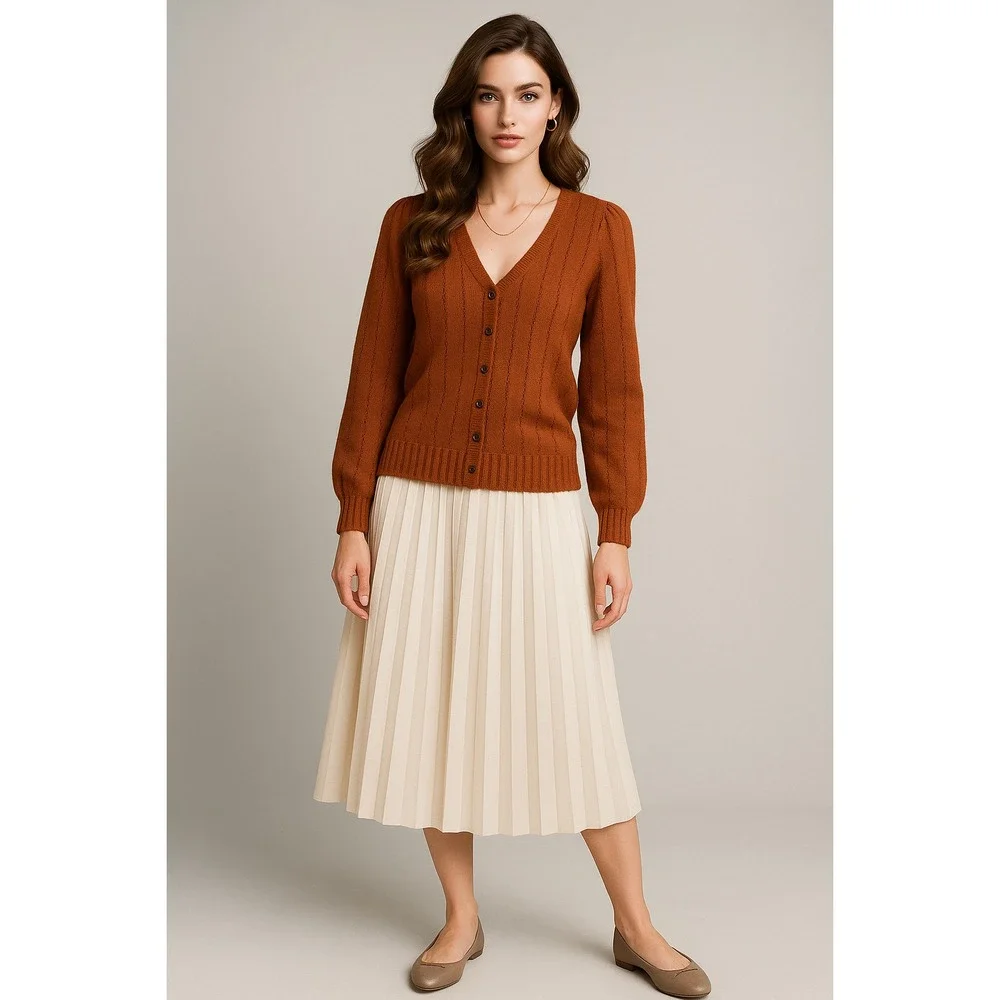 Sheridan Square Cardigan Womens L Orange Button Up Scalloped Cottagecore Grandma